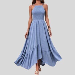 Dot Asymmetrical Hem Cami Dress Blue